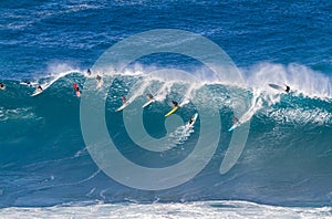 Waimea bay Oahu Hawaii, Surfers ride a big wave