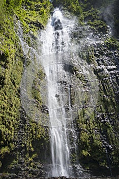 Waimoku Falls big waterfall in Maui Hawaii in Haleakala National Park on the Pipiwai Trail.