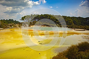 Waiotapu, also spelt Wai-O-Tapu is an active geothermal area at the southern end of the Okataina Volcanic Centre, just north of photo