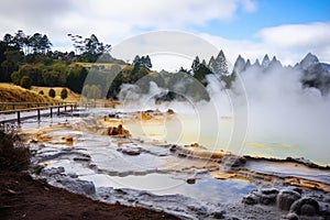 Waiotapu Thermal Reserve in New Zealand. Waiotapu is the largest hot spring in the world, Te Puia thermal park. Rotorua town, New