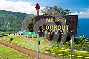 Waipio valley lookout sign on Hawaii Big Island