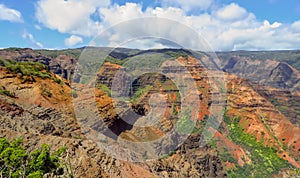 Waipoo Falls lookout at Waimea Canyon, aka the Grand Canyon of the Pacific, Kauai, Hawaii, USA