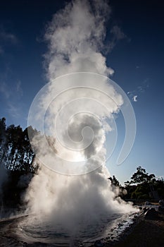 Wairakei terraces -  Volcanic heated water rises in plumes on New Zealand`s North Island