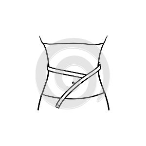 Waist with measuring tape hand drawn outline doodle icon.