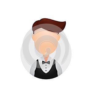 Waiter bellboy black waistcoat vest man male avatar plain face illustration icon download