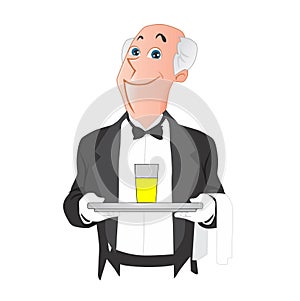 Waiter brought a glass of juice cartoon