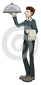 Waiter carrying a dish