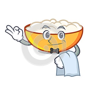 Waiter cottage cheese mascot cartoon