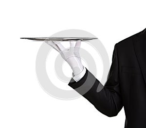 Waiter with empty silver tray