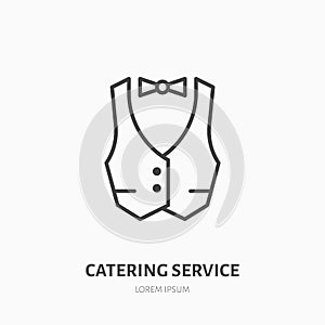 Waiter flat line icon. Vest, professional uniform sign. Thin linear logo for catering service