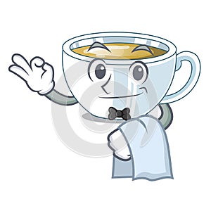 Waiter ginger tea in the cartoon shape