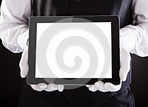 Waiter Holding Digital Tablet