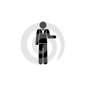 Waiter icon, stick figure man pictogram, human silhouette isolated
