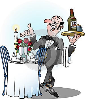 Waiter invites to table photo