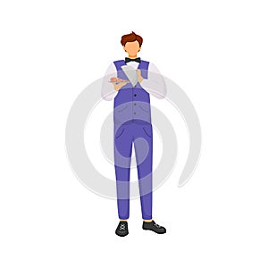 Waiter, male servant with dish flat color vector faceless character