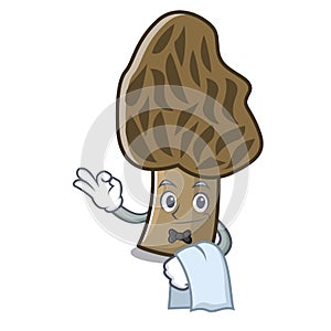 Waiter morel mushroom mascot cartoon