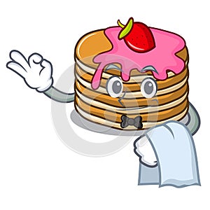 Waiter pancake with strawberry mascot cartoon