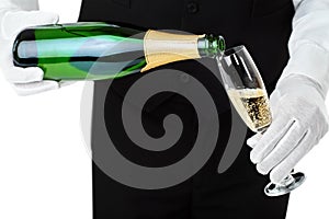 Waiter pouring champagne into glass