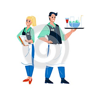 Waiter Restaurant Workers Man And Woman Vector