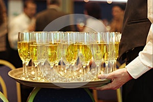 waiter serving champagne tray