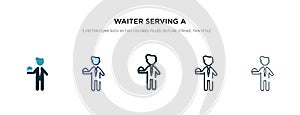 Waiter serving a drink on a tray icon in different style vector illustration. two colored and black waiter serving a drink on tray