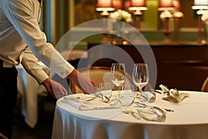 Waiter serving at an empty table
