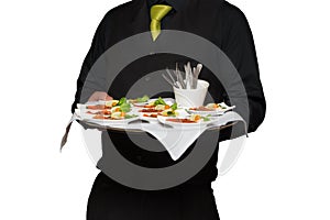 Waiter serving food