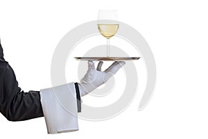 Waiter serving wine on a tray