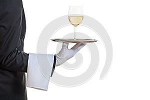 Waiter serving wine on a tray