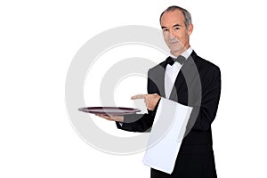Waiter showing his tray