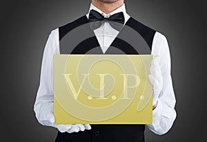 Waiter Showing Vip Text On Banner