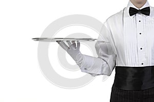 Waiter with silver tray photo