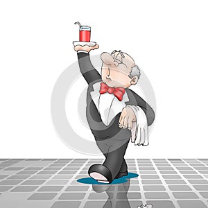Waiter walking with beverage on tray