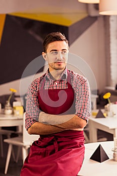 Waiter working with pleasure