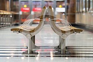 Waiting area at train station. Empty chairs in rest area