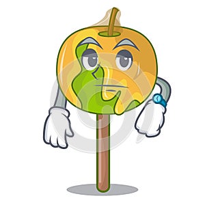 Waiting candy apple mascot cartoon