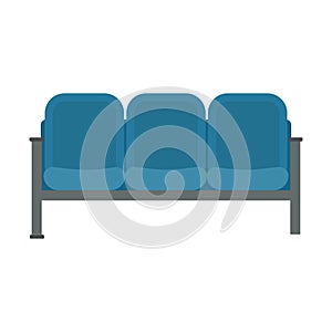 Waiting chair blue vector icon business room furniture airport flat interior. Cartoon office hall area seat airplane