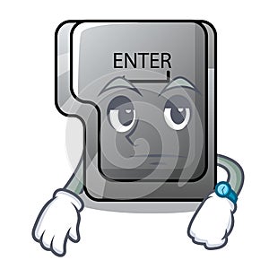 Waiting enter button installed on computer cartoon