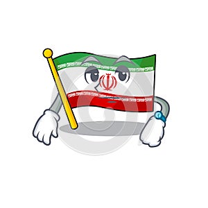 Waiting flag iran on cartoon character mascot design