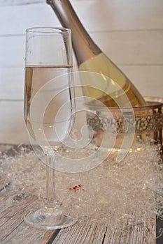 Waiting new year with a glass champagne italian spumante prosecco party in december