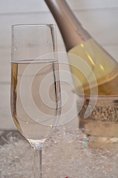 Waiting new year with a glass champagne italian spumante prosecco party in december