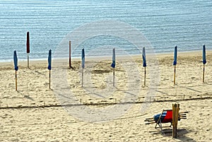 Waiting the summer - closed beach umbrellas