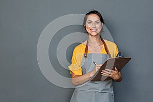 Waitress in apron take orders