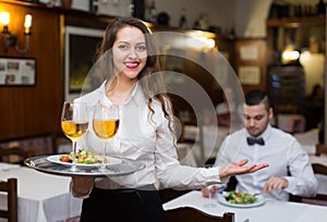 Waitress with beverages