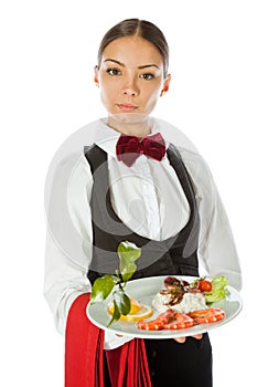 Waitress dish seafood