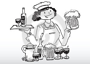 Waitress serving bar drinks