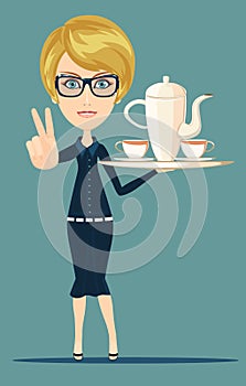 Waitress serving coffee or tea photo