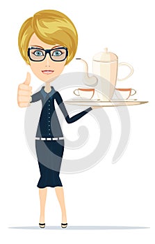 Waitress serving coffee or tea photo