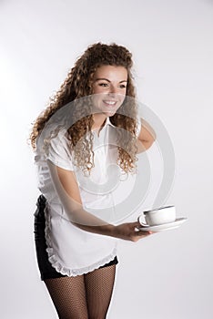 Waitress serving a cup of tea