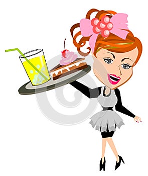 Waitress serving food and drink